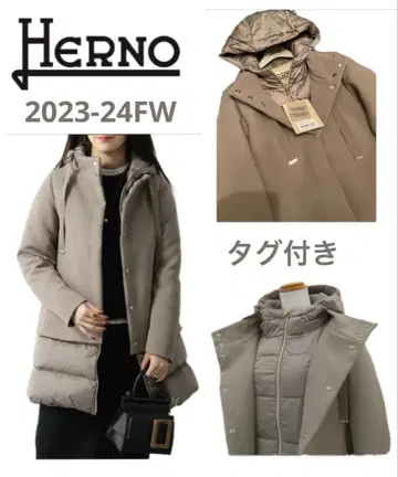 택 포함 HERNO 절개 A라인 다운 코트 자켓 블랙