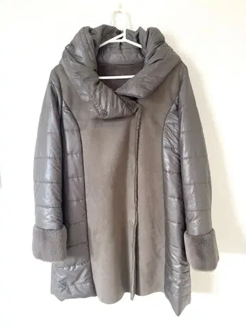 브라운 충전솜 후드 부착 여성용 코트 인조 모피