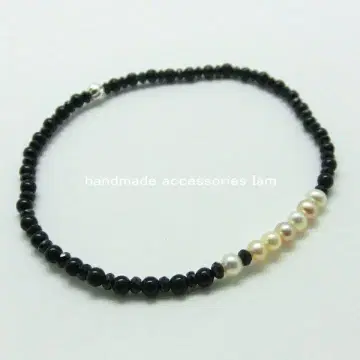 살짝 더한 담수 진주 x 오닉스 x 블랙 스피넬 x 실버925 팔찌