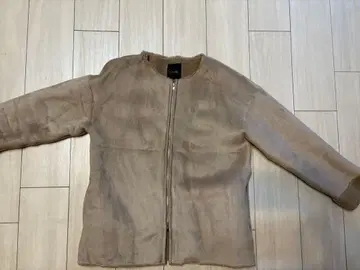 페이크 무스탕 노카라 숏코트/코트/베이지 플리스풍