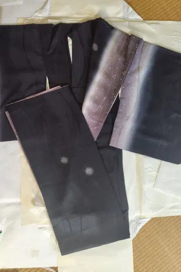 츠케사게 코몬 기모노 블랙과 그레이의 그라데이션