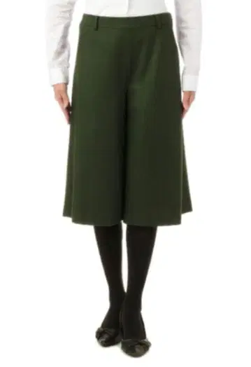 다크 그린 플레어 스커트 무릎 기장