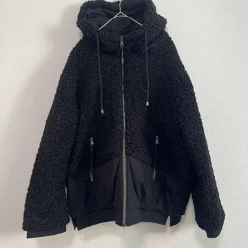 DH TRADE 보아 자켓 후드 부착 블랙 복슬복슬 L 사이즈