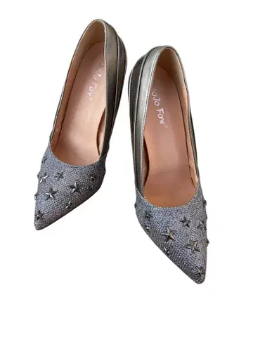 JOO FOX 실버 별 모양 스터드 하이힐 35