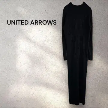 UNITED ARROWS 리브 니트 롱 원피스 블랙 슬릿
