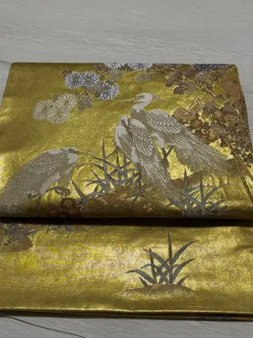 금박 미사용 낙관 후쿠로 오비 왜가리 패턴