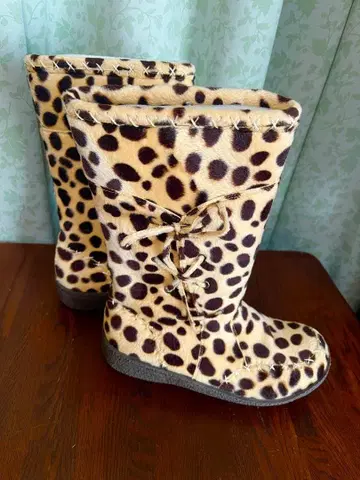 방한 레오파드 무늬 롱 부츠