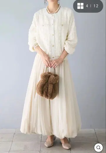 프레네 퍼프 자카드 골드 버튼 가디건