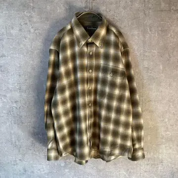 옴브레 체크 셔츠 아크릴 코튼 긴팔 L 사이즈 그린 계열