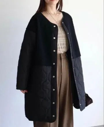 [내일 발송] 새상품 경량 보아 x 퀼팅 절개 자켓 롱 코트/블랙