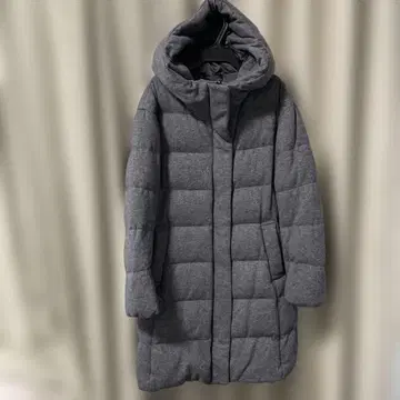 그레이 후드 부착 퀼팅 다운 자켓