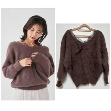 프레이 아이디 레이스 트리밍 라쿤 니트 브라운