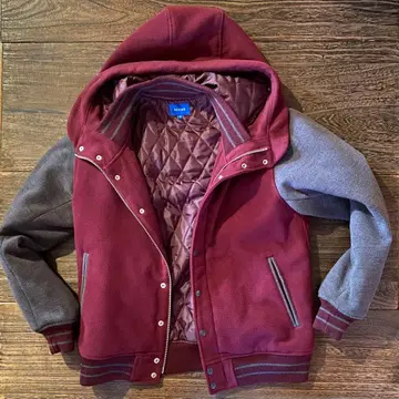 BEAMS 빔즈 후드 부착 점퍼 바시티 자켓 버건디/그레이