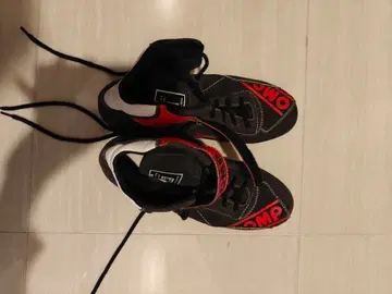 OMP 레이싱 슈즈 스웨이드 천연 가죽 검정/빨간색 사이즈 (42)