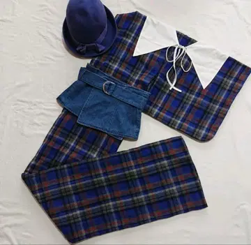 기모노 블루 타탄 체크 플란넬