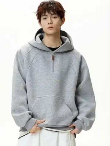 그레이 후드 맨투맨 지퍼 포함