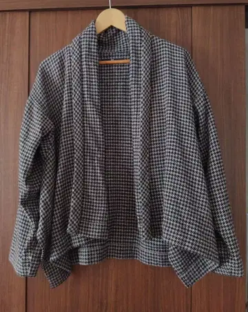 45rpm 하운드투스 체크 패턴 볼레로풍 가디건