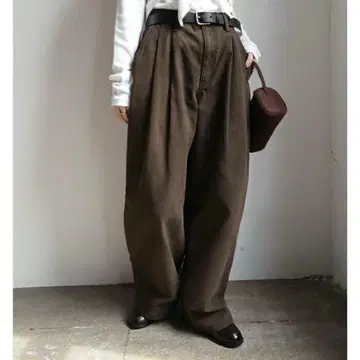 ANME andme 턱 와이드 팬츠 브라운 M 사이즈