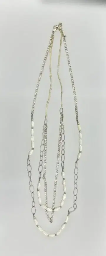 3 체인 목걸이 실버색 화이트 비즈