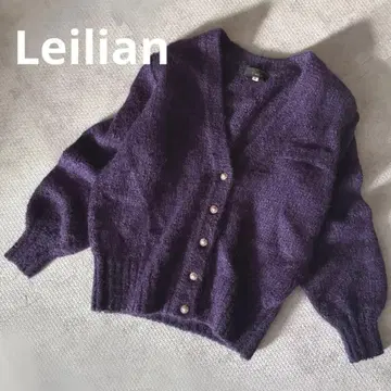 레리안 Leilian 새상품급 펄 버튼 니트 V넥 가디건 퍼플 M 9호