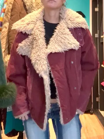 와인 레드 라이더스 보아 자켓 y2k 갸루 해외 걸