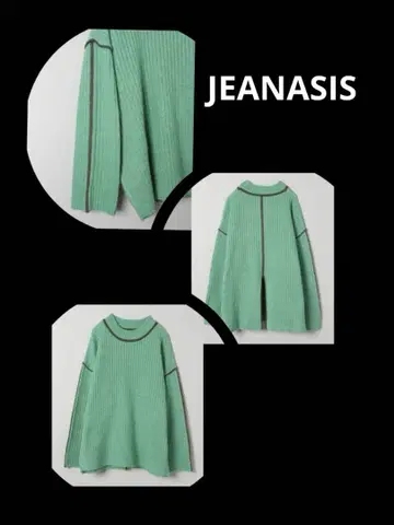 지나시스 니트 스웨터 풀오버 민트 그린 브라운 뒷 슬릿