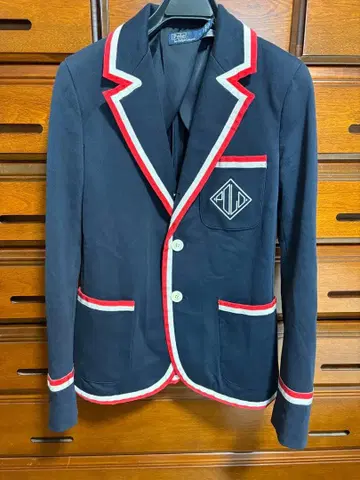 네이비 테일러드 자켓 트리콜로르 라인