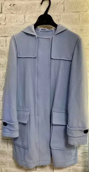 KUMIKYOKU 후드 부착 라이트 블루 롱 코트 (S 사이즈)