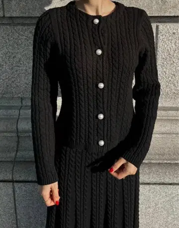 JENNE 제뉴 케이블 니트 가디건+스커트 셋업