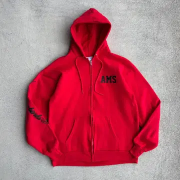 00s 구제 의류 알루미늄 지퍼 후드티 기업 로고 M 빨간색