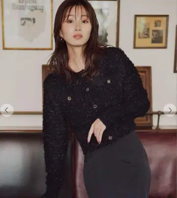 코코딜 트위디 컴팩트 니트 자켓 M 블랙