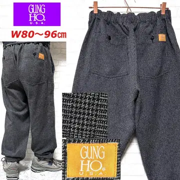 GUNG HO 울 소재 기모 가을/겨울 체크 무늬 와이드 이지 팬츠