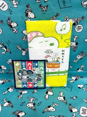 스누피 브라운차야 유후인점 한정판 타월 코스터 2종 세트