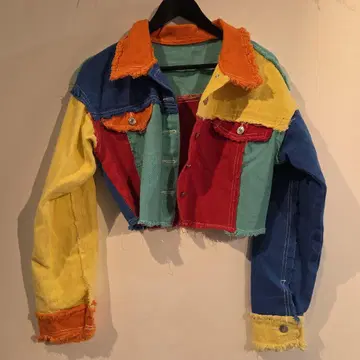 멀티 컬러 데님 크롭 자켓 M