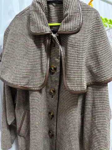 체크 무늬 2way 케이프 코트