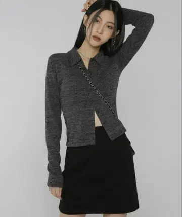 BLACKUP 믹스 컬러 크롭 셔츠 블랙