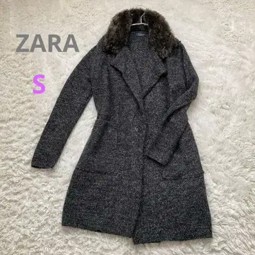 ZARA KNIT 퍼 옷깃 롱 코트 다크 그레이 S 넉넉한 핏