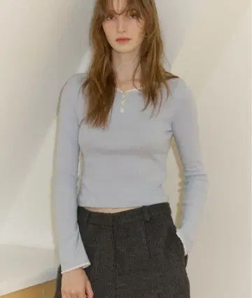 GIUNON 아이렛 프릴 리브 상의 블루