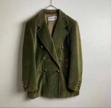 테일러드 자켓 더블 벨로아 자수 카키 그린 이탈리아제 멋스러운