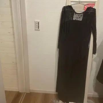 블랙 레이스 긴팔 드레스 셋업 시스루 레이스