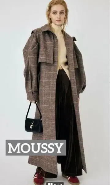 moussy 체크 롱 코트 케이프풍