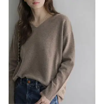 울 캐시미어 V넥 풀오버 라토타리테 브라운