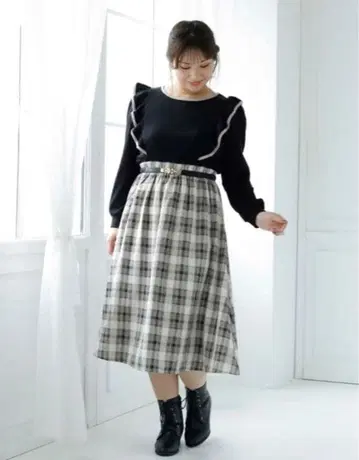 프릴 체크 도킹 원피스 4L 사이즈