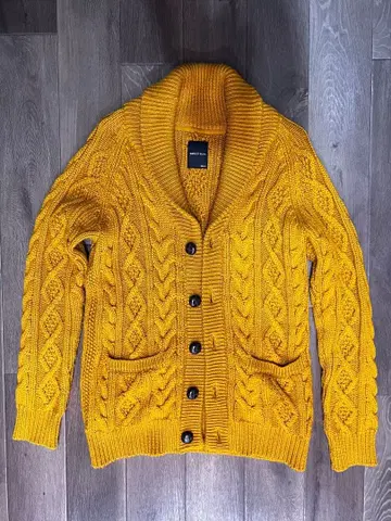 SHIPS JET BLUE 머스타드 컬러 숄카라 가디건