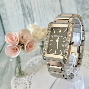 [레어] Swarovski 스와로브스키 손목시계 스퀘어 조절 블랙 SS