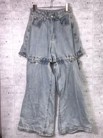 me+em select 구제 의류 백 오픈 컷 아웃 워시 와이드 데님