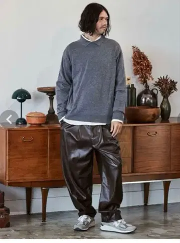 클래시 인조 가죽 1턱 이지 팬츠 sizeM 브라운