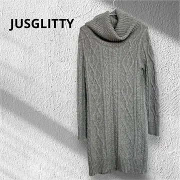 저스길리티 알파카 혼방 터틀넥 하이넥 니트 원피스