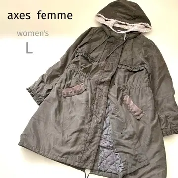 하자 있음 [액시즈팜] L 카키 브라운 레이스 프릴 후드 모즈 코트