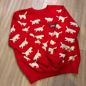 새상품급 USPP 고양이 프린트 맨투맨 트레이닝복 M